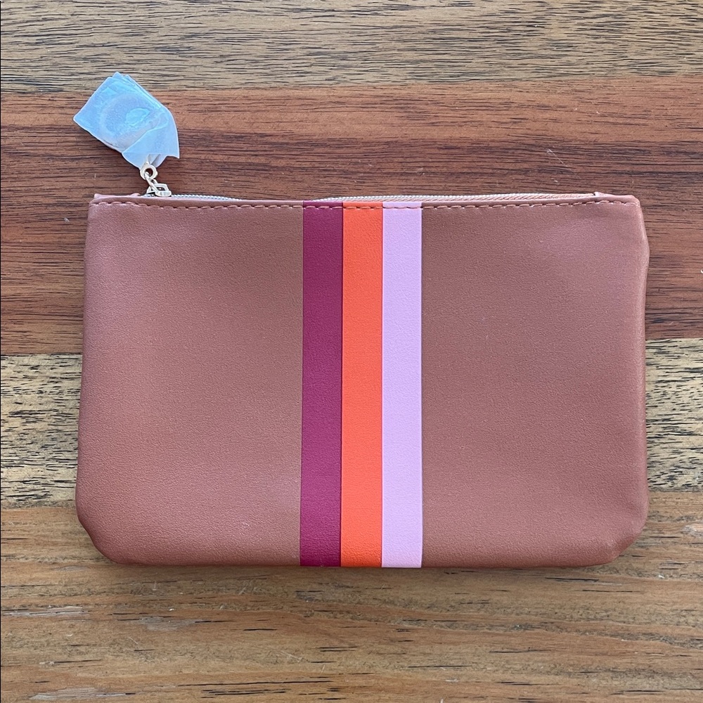 Ipsy Stylish Tan Clutch with Multicolor Stripes